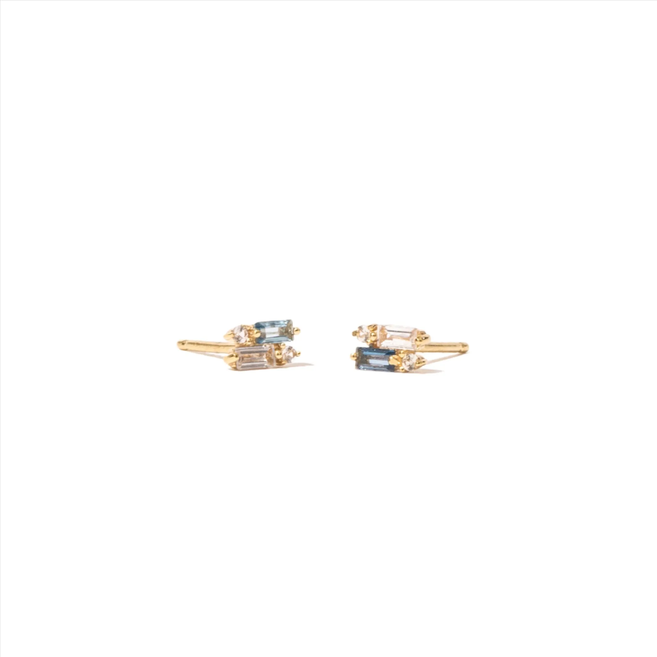 Blue Trio 14K Solid Gold Studs