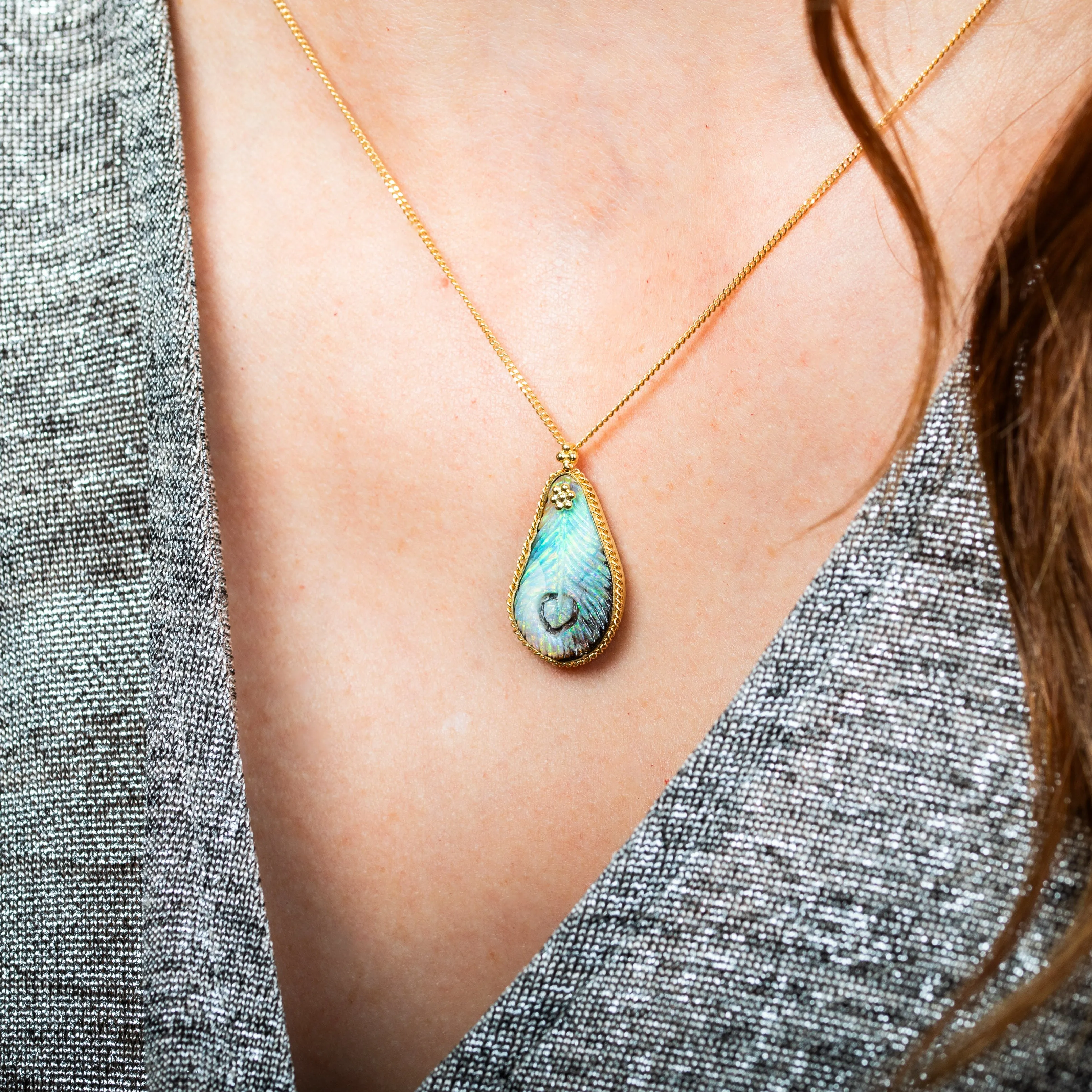 Boulder Opal Mystical Feather Necklace