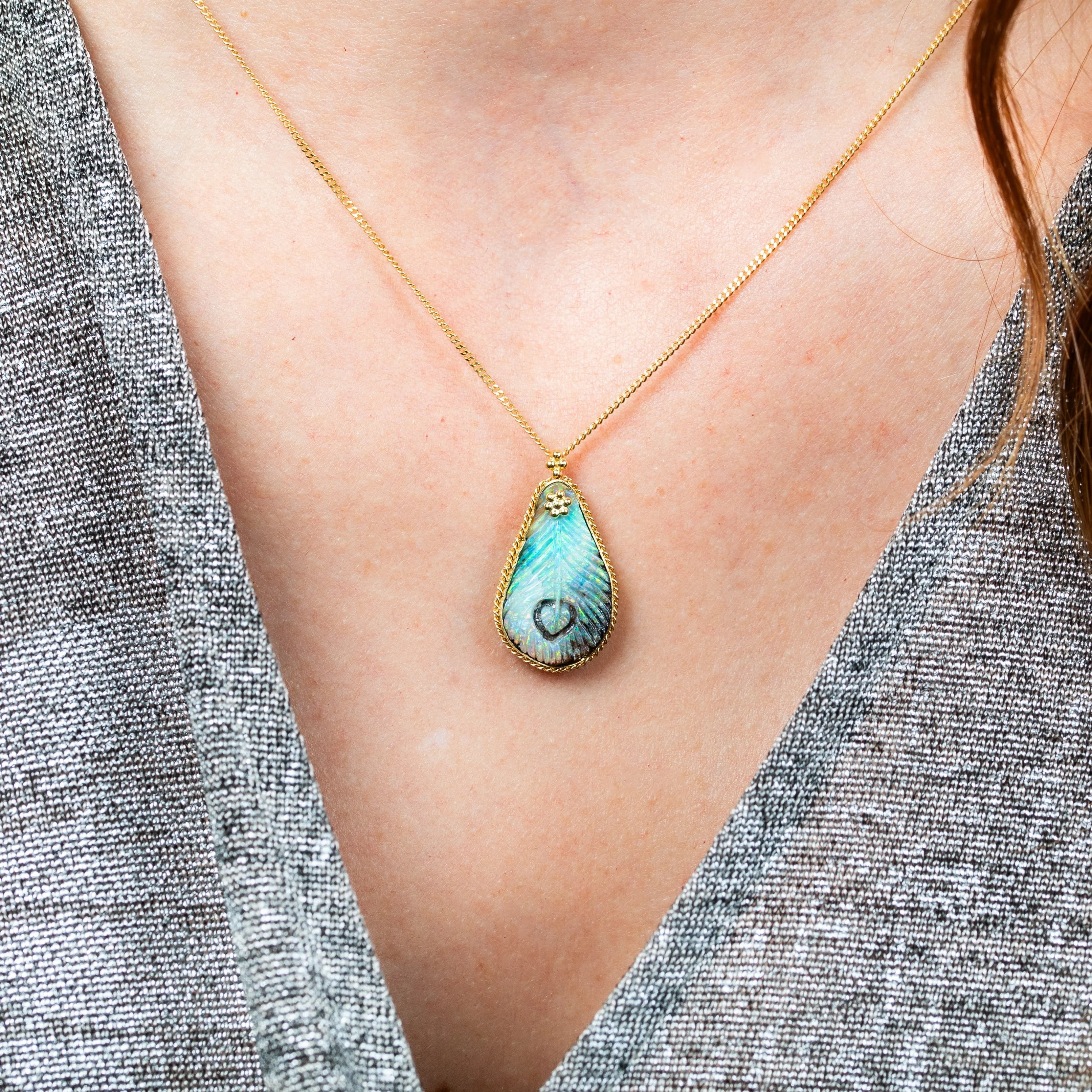 Boulder Opal Mystical Feather Necklace