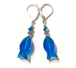 Capri Blue Crystal Fish Earrings