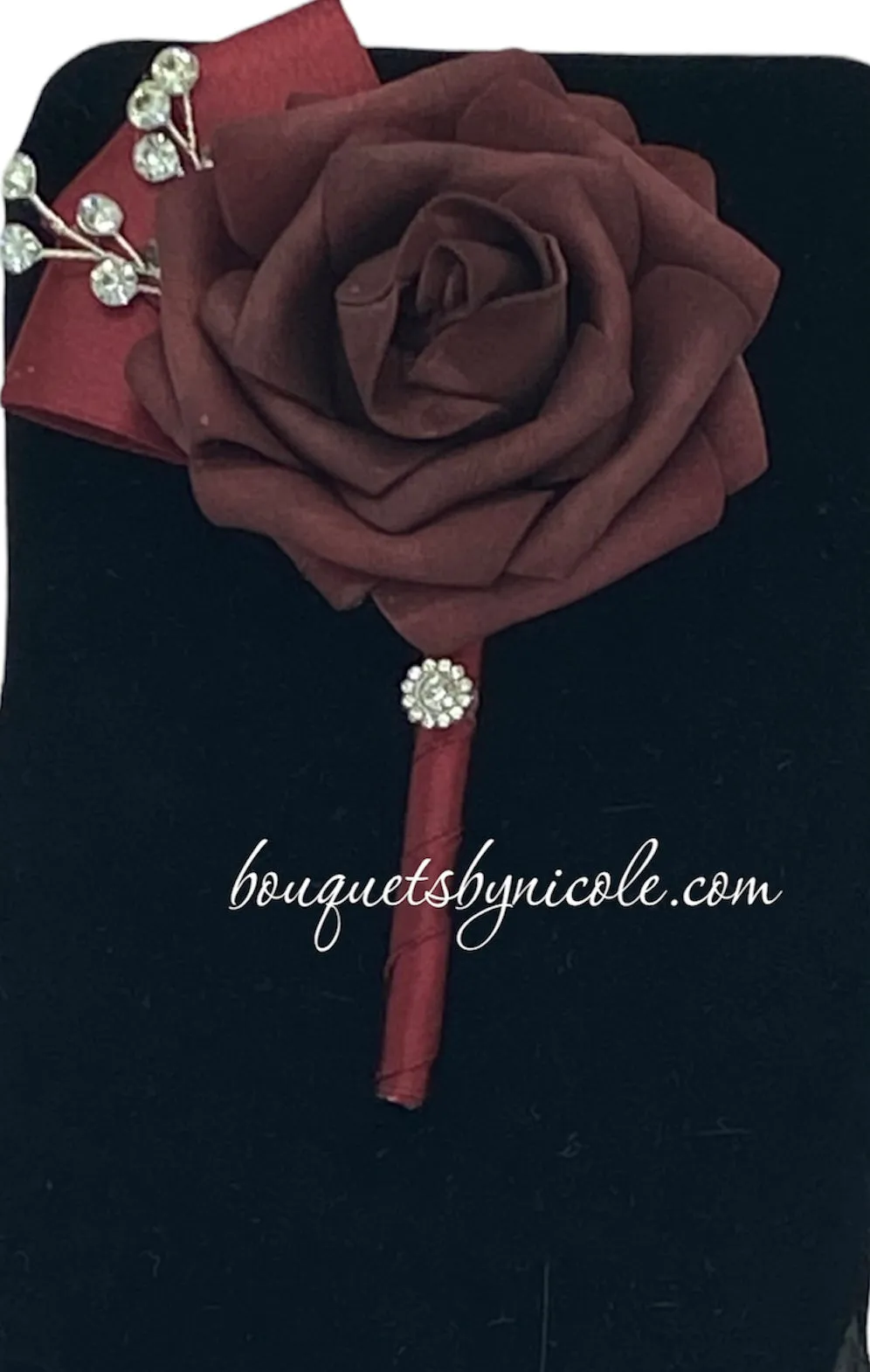 CAS08~ Cascading Waterfall Navy Burgundy Real Touch Roses Brooch Bouquet