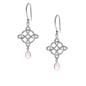 Celtic Drop Earrings With Rose Quartz Teardrops