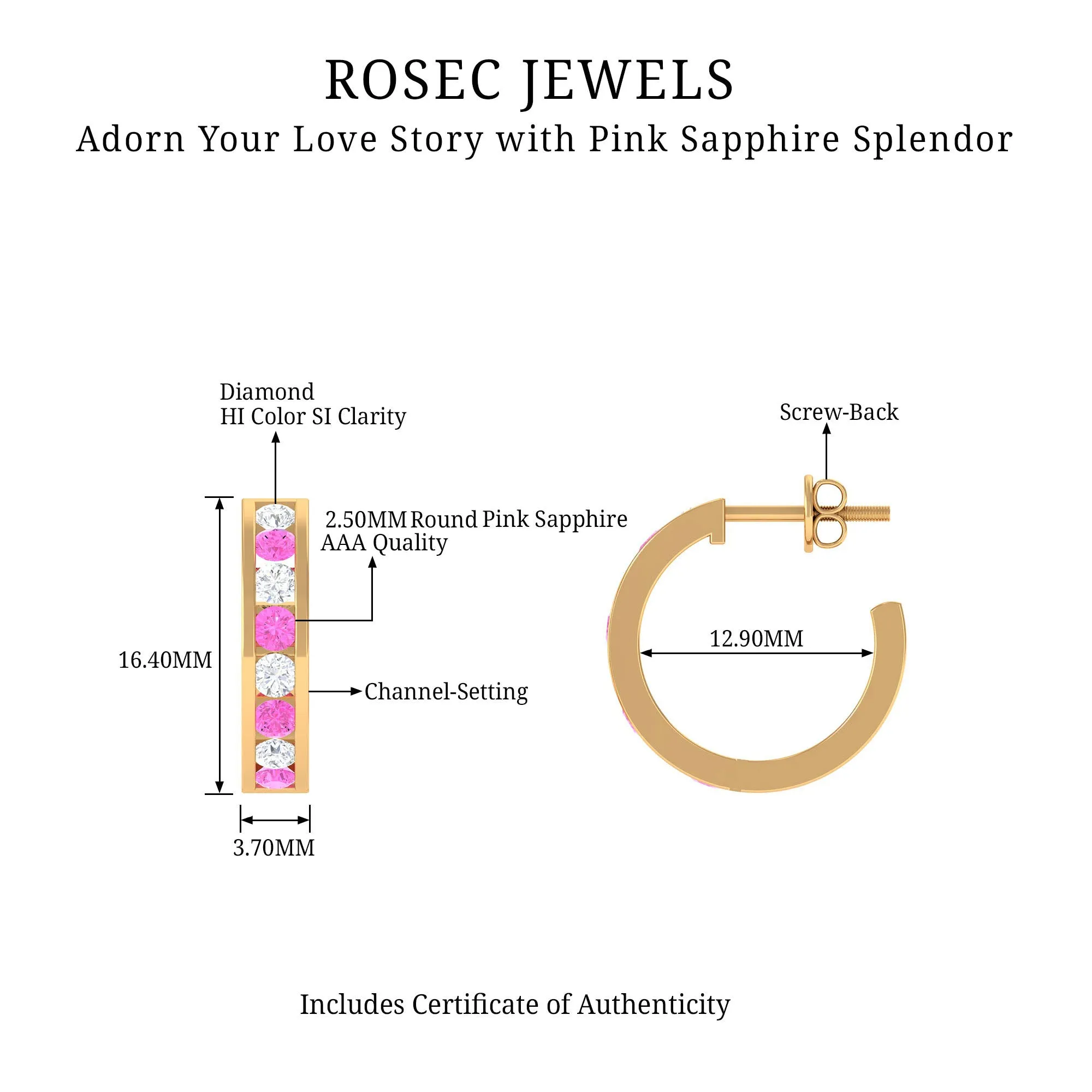 Channel Set Pink Sapphire and Diamond Half Eternity Hinged Hoop Earrings