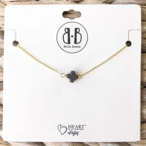 Charcoal Stone Cross 14K Dipped Gold Necklace 