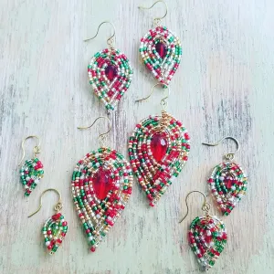 Christmas Beaded Petal Earrings