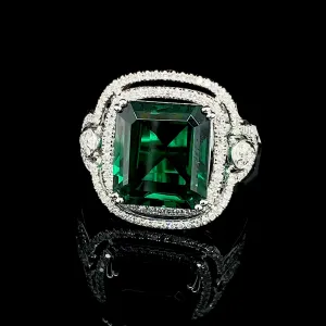 Classic Green Emerald Diamond Ring 14kt