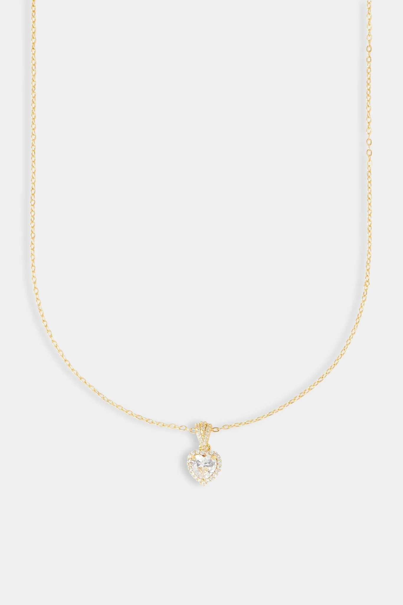 Clear Heart Bezel Necklace - Gold