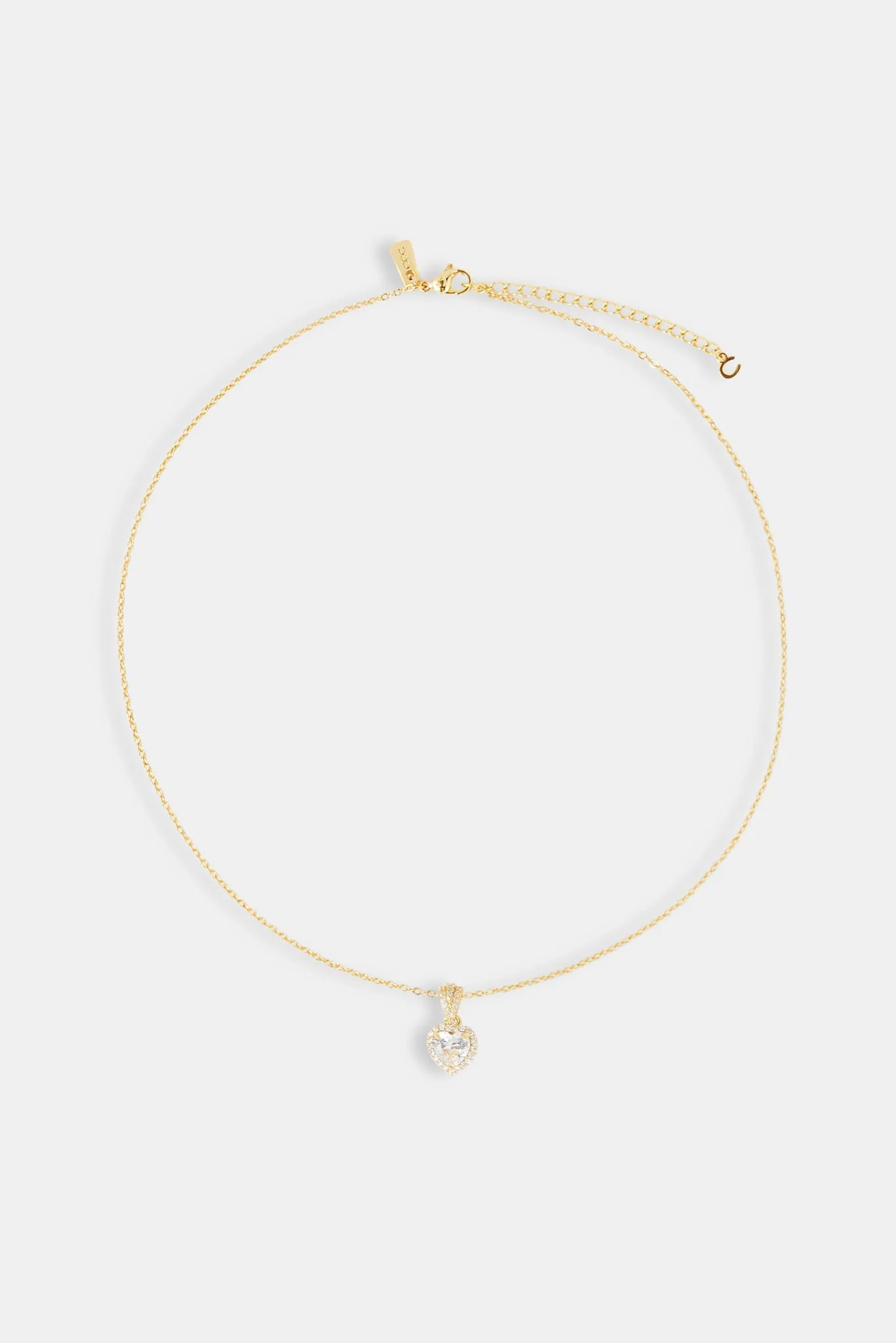 Clear Heart Bezel Necklace - Gold