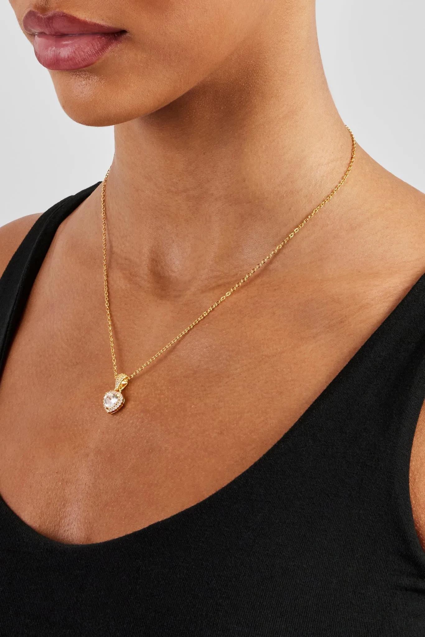 Clear Heart Bezel Necklace - Gold