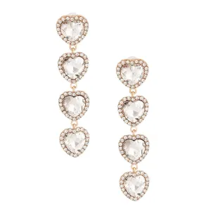 Clear Sweetheart Linear Statement Drop Earrings Gold Plated