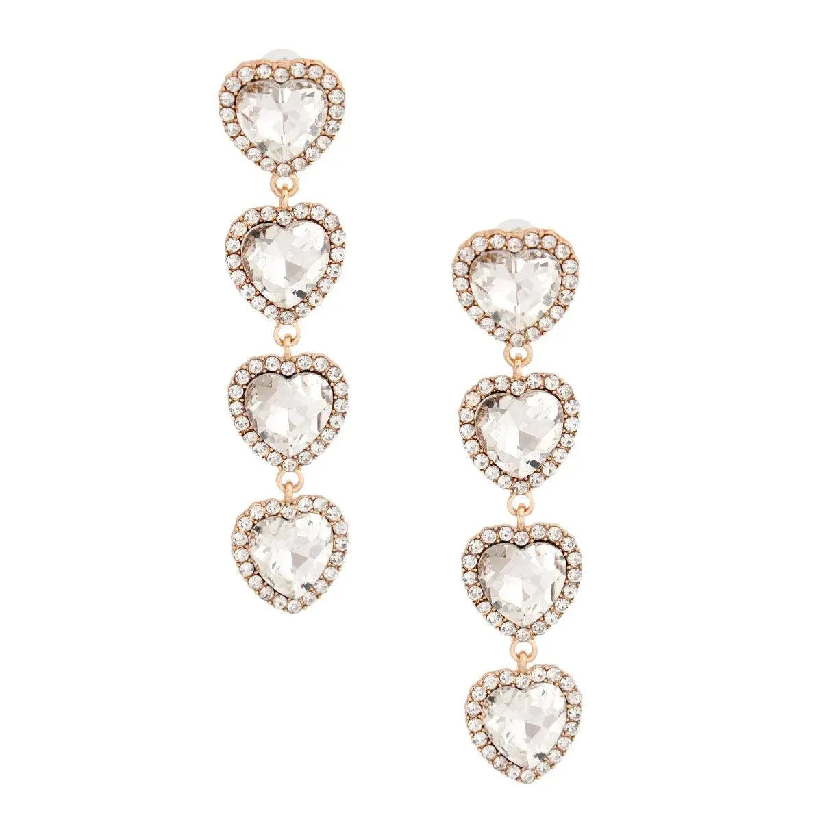 Clear Sweetheart Linear Statement Drop Earrings Gold Plated