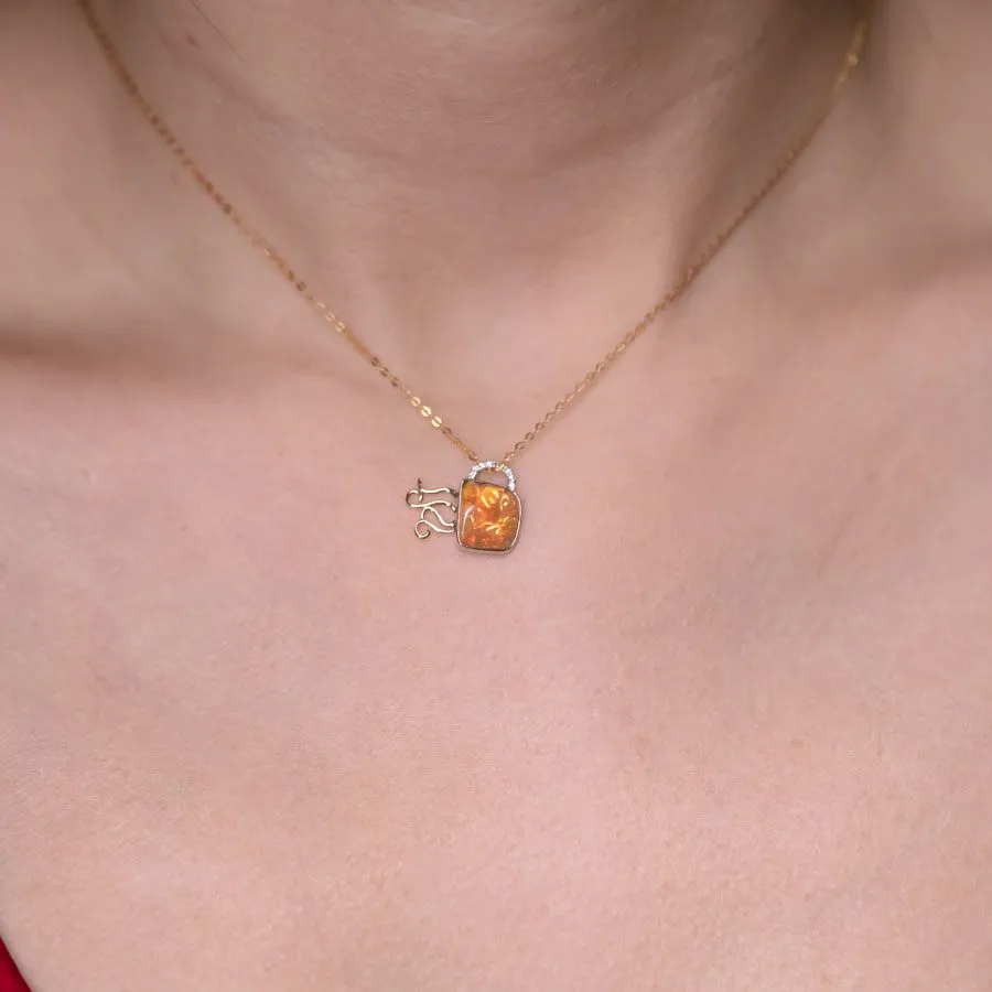 Coffee Cup Fire Opal Diamond Pendant Necklace 18K White/Yellow Gold