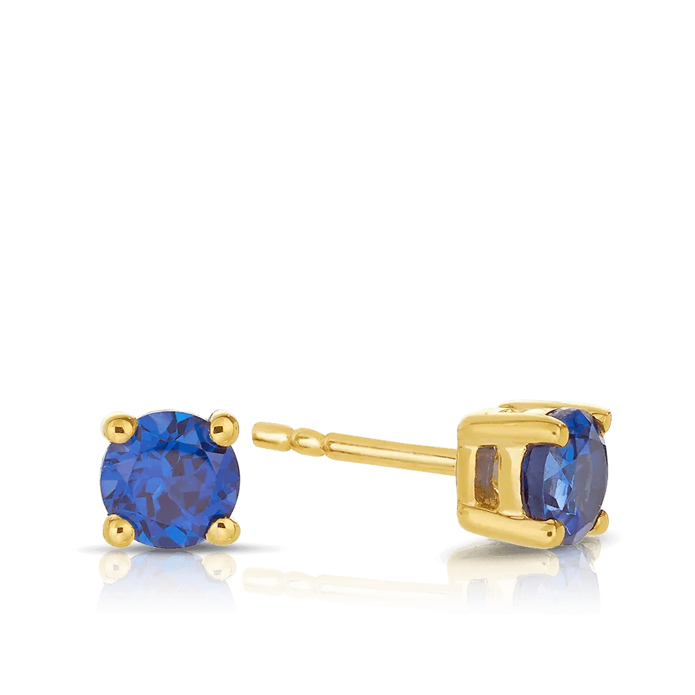 Created Sapphire Round Stud Earrings in 9ct Yellow Gold