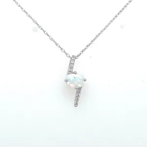 Crtd. Opal And Diamond Pendant 14Kt White Gold