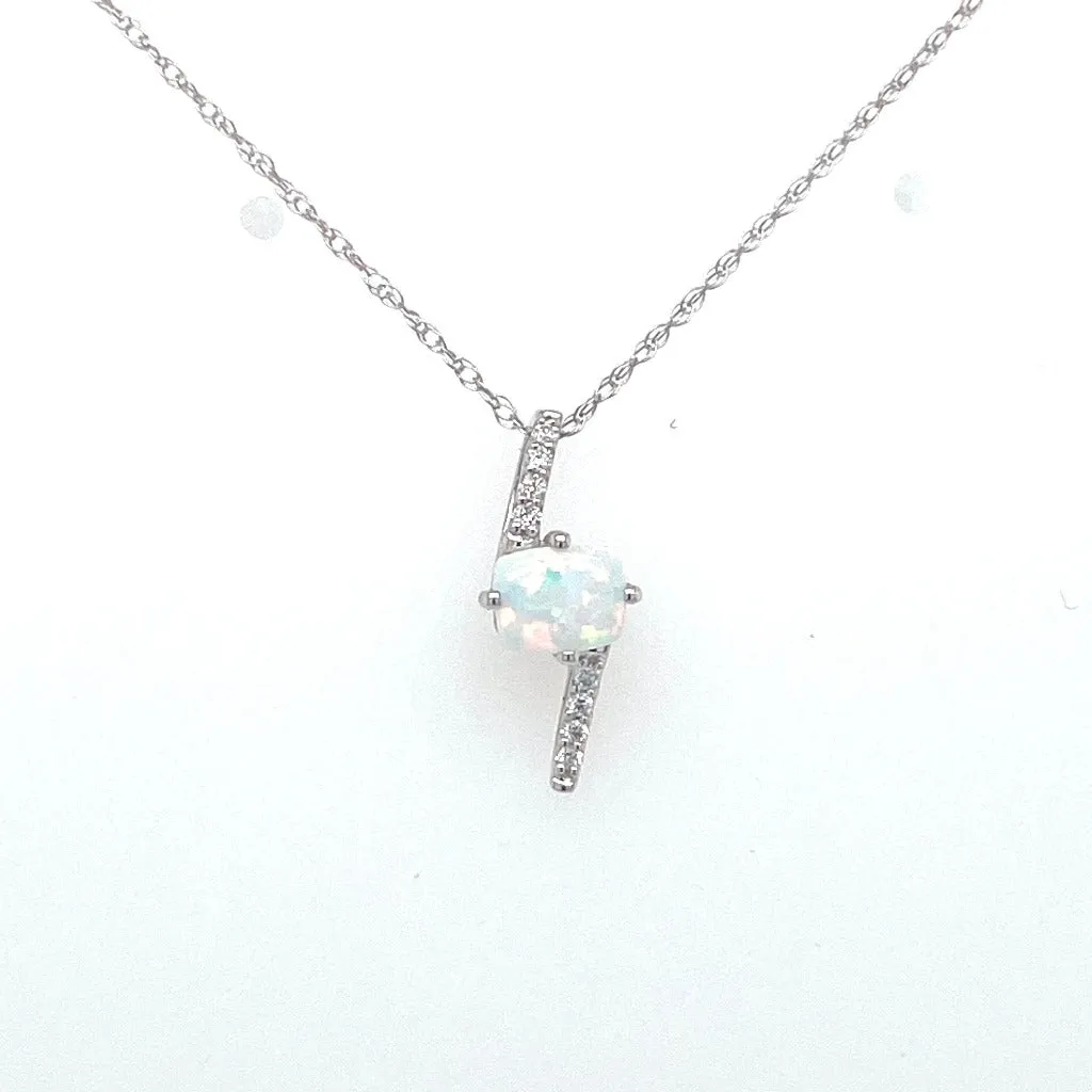 Crtd. Opal And Diamond Pendant 14Kt White Gold