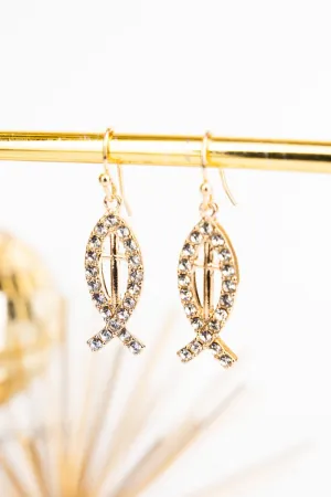 Crystal Avenue Crystal Goldtone Jesus Fish  Earrings