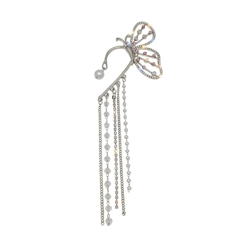 Crystal Butterfly Charm Long Tassels Earrings