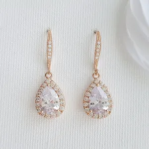 Crystal Dangle Earrings in Rose Gold-Emma