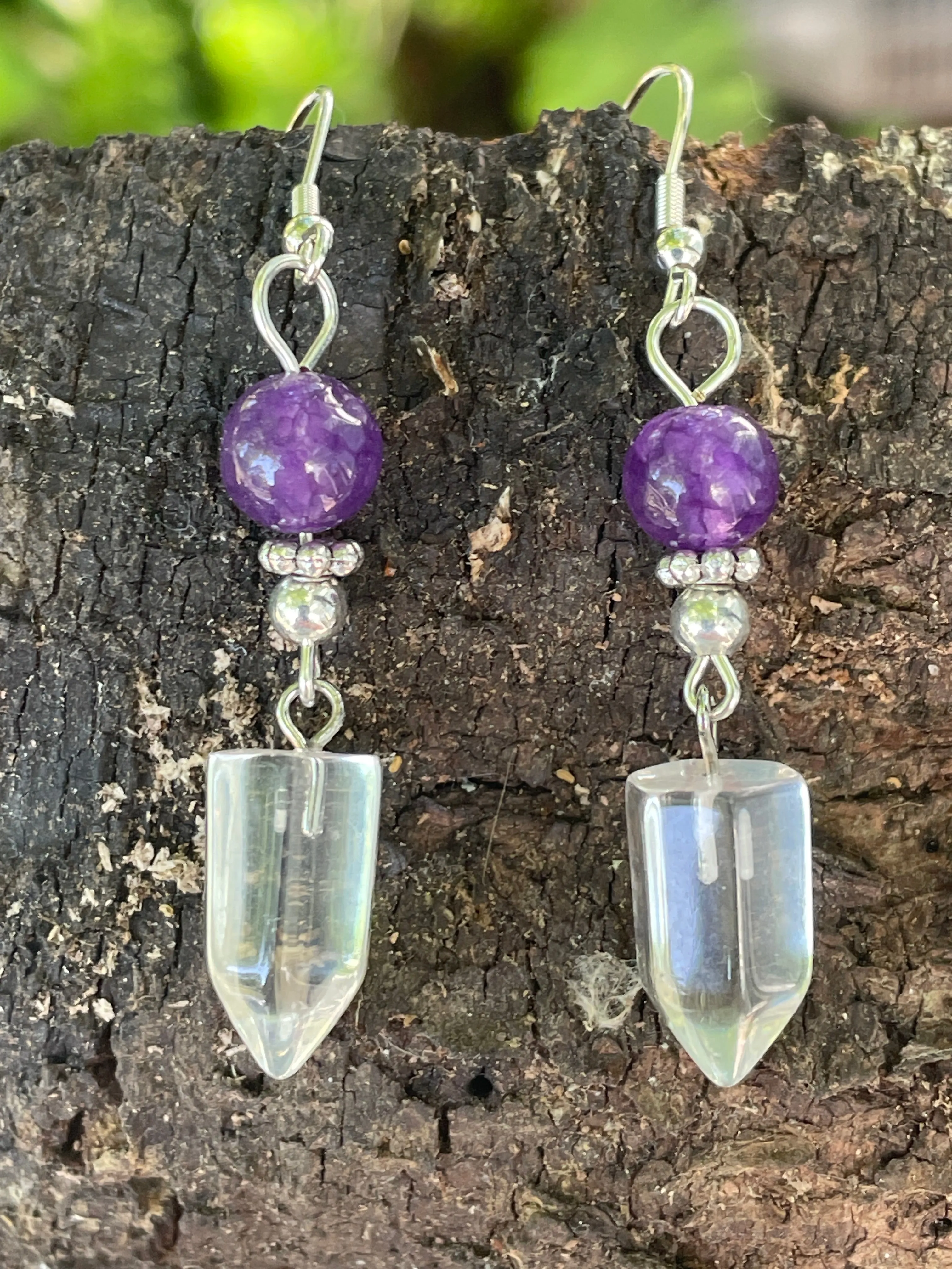 Crystal Point and Amethyst Earrings