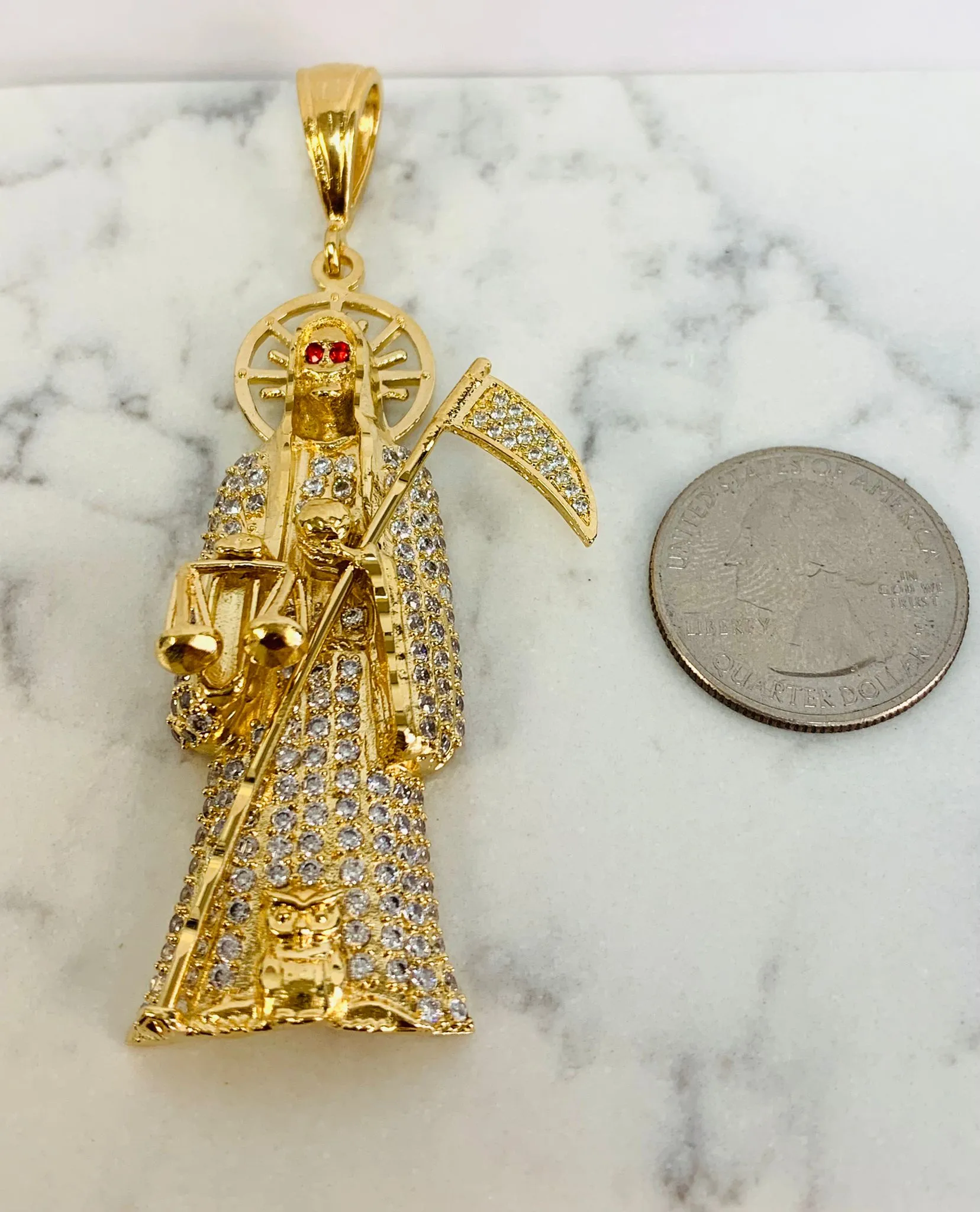 CZ Santa Muerte Pendant 2.6x1.2" 18g / Gold Filled Santa Muerte Pendant / Dije De La Santa Muerte