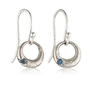 Demilune Earrings - White Gold & Teal Sapphire