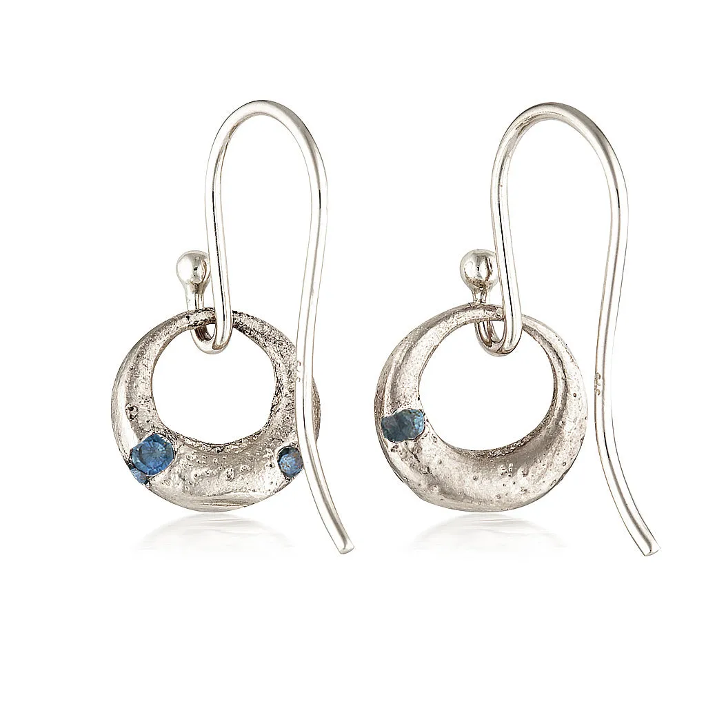 Demilune Earrings - White Gold & Teal Sapphire