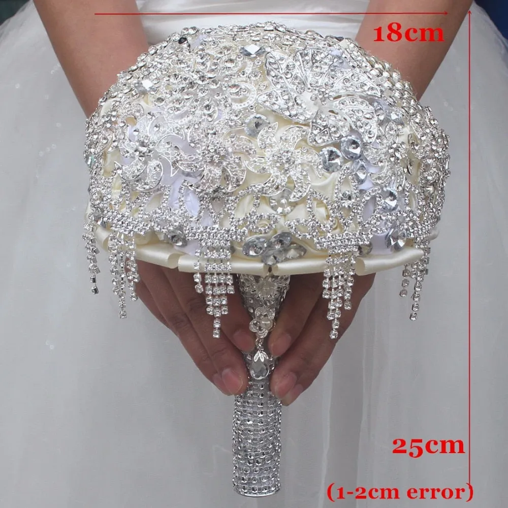 Designer Luxury Rhinestone Brooch Silver Crystal Bouquet for Bride - Wedding Flowers Ramos - De Novia Wedding - Ramo de Quinceanera