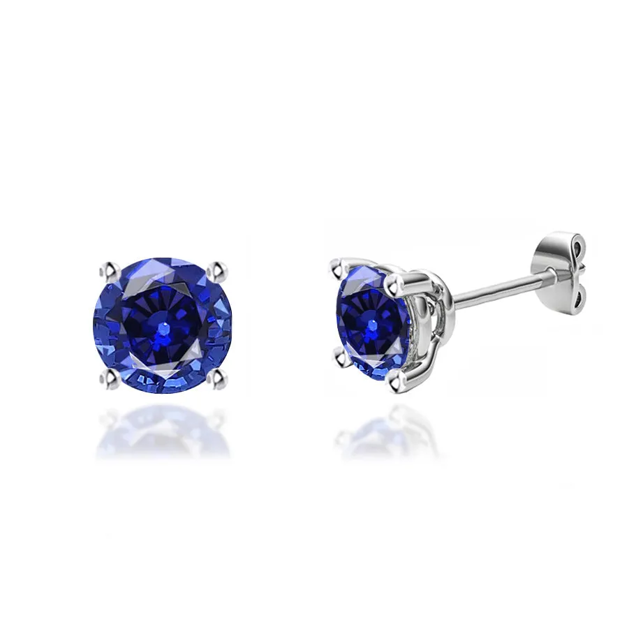 DOVE - Round Blue Sapphire Platinum Stud Earrings