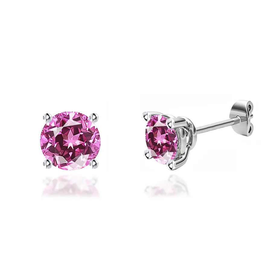 DOVE - Round Pink Sapphire 18k White Gold Stud Earrings