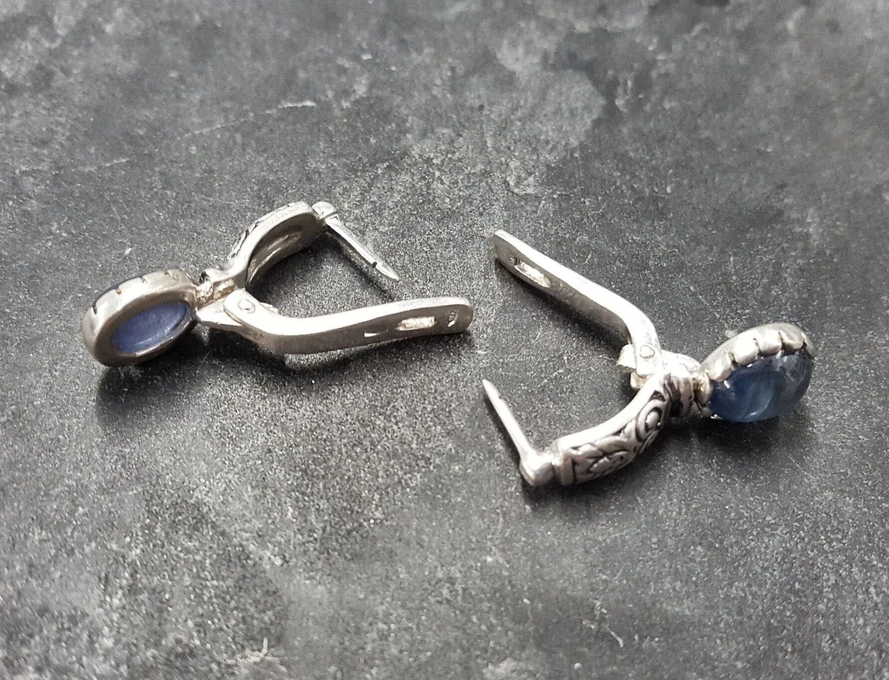 Drop Sapphire Earrings - Genuine Sapphire Earrings - Vintage Tribal Earrings