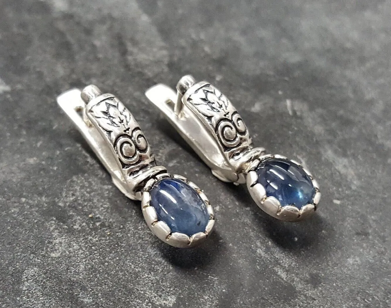 Drop Sapphire Earrings - Genuine Sapphire Earrings - Vintage Tribal Earrings