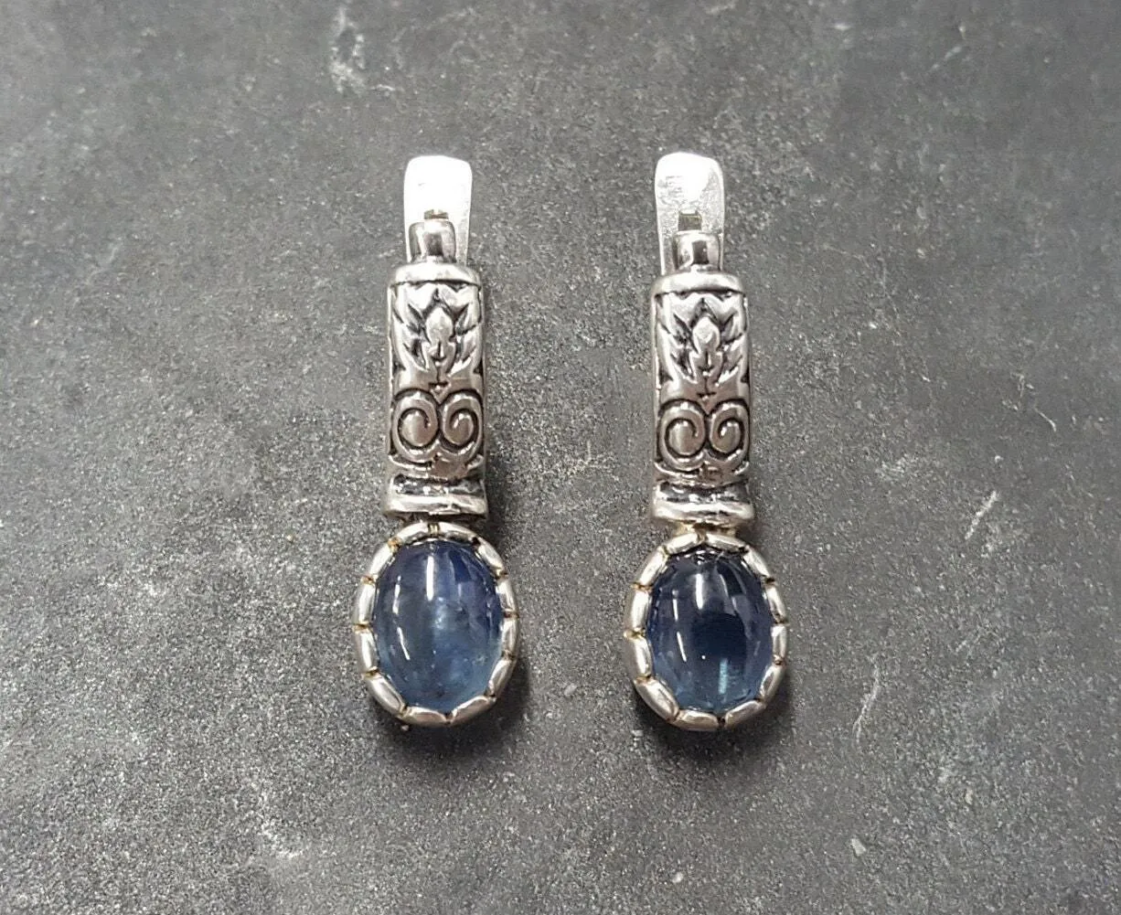 Drop Sapphire Earrings - Genuine Sapphire Earrings - Vintage Tribal Earrings