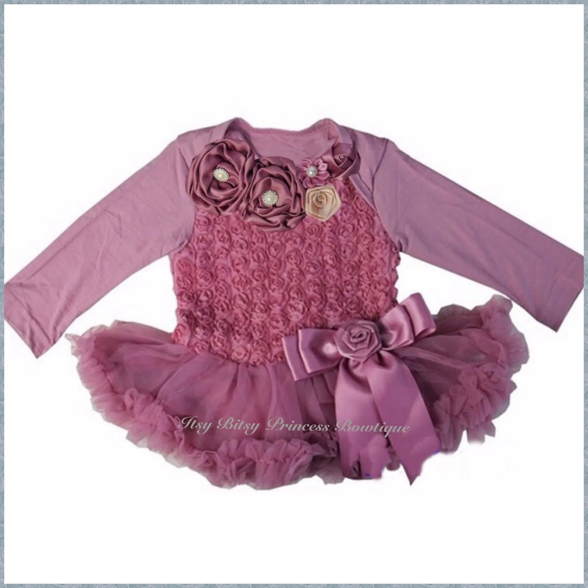 Dusty Pink Rosettes Rose Pettiskirt Romper