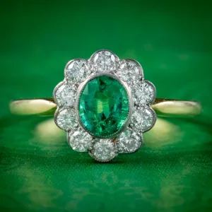 Edwardian Style Emerald Diamond Cluster Ring 0.75ct Emerald