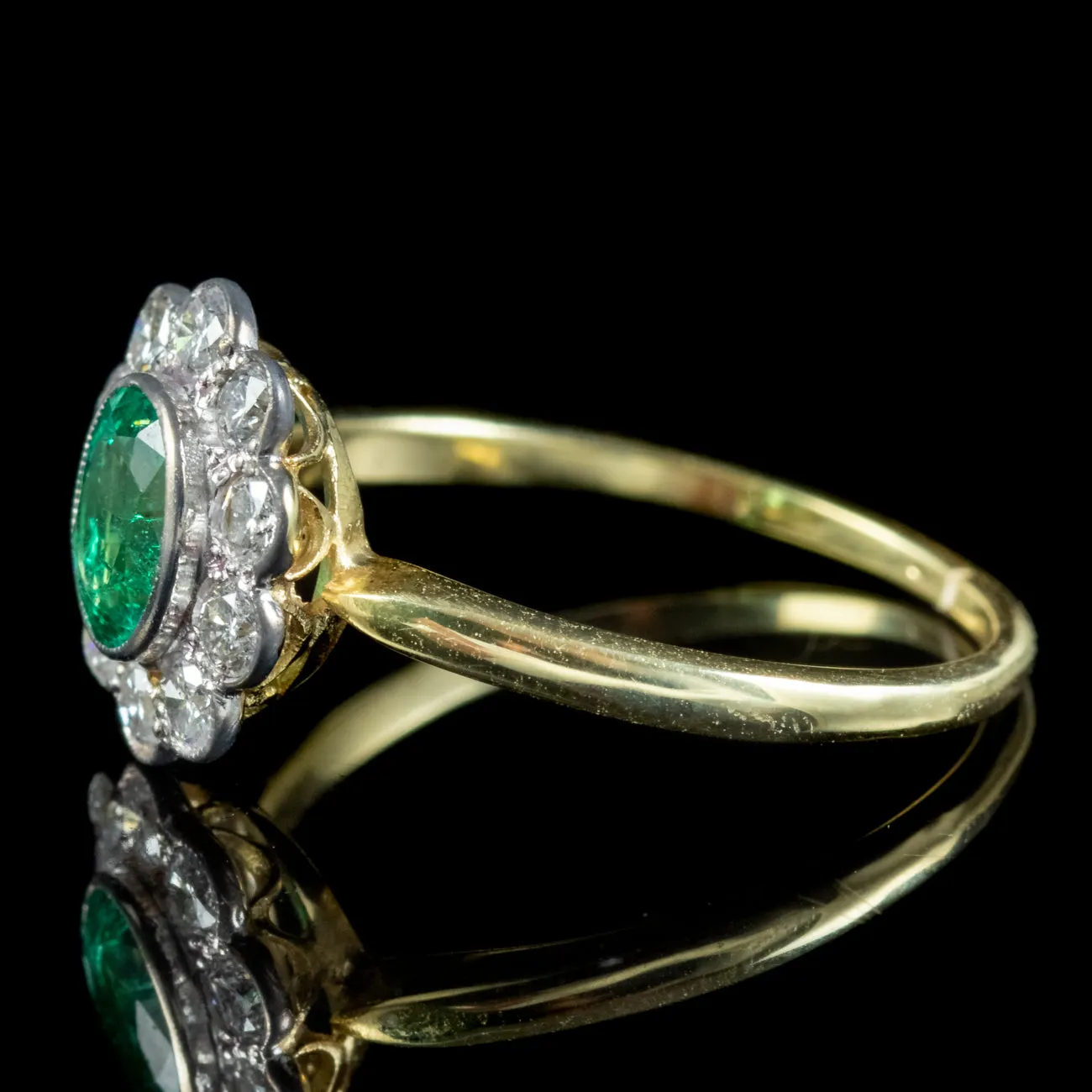 Edwardian Style Emerald Diamond Cluster Ring 0.75ct Emerald