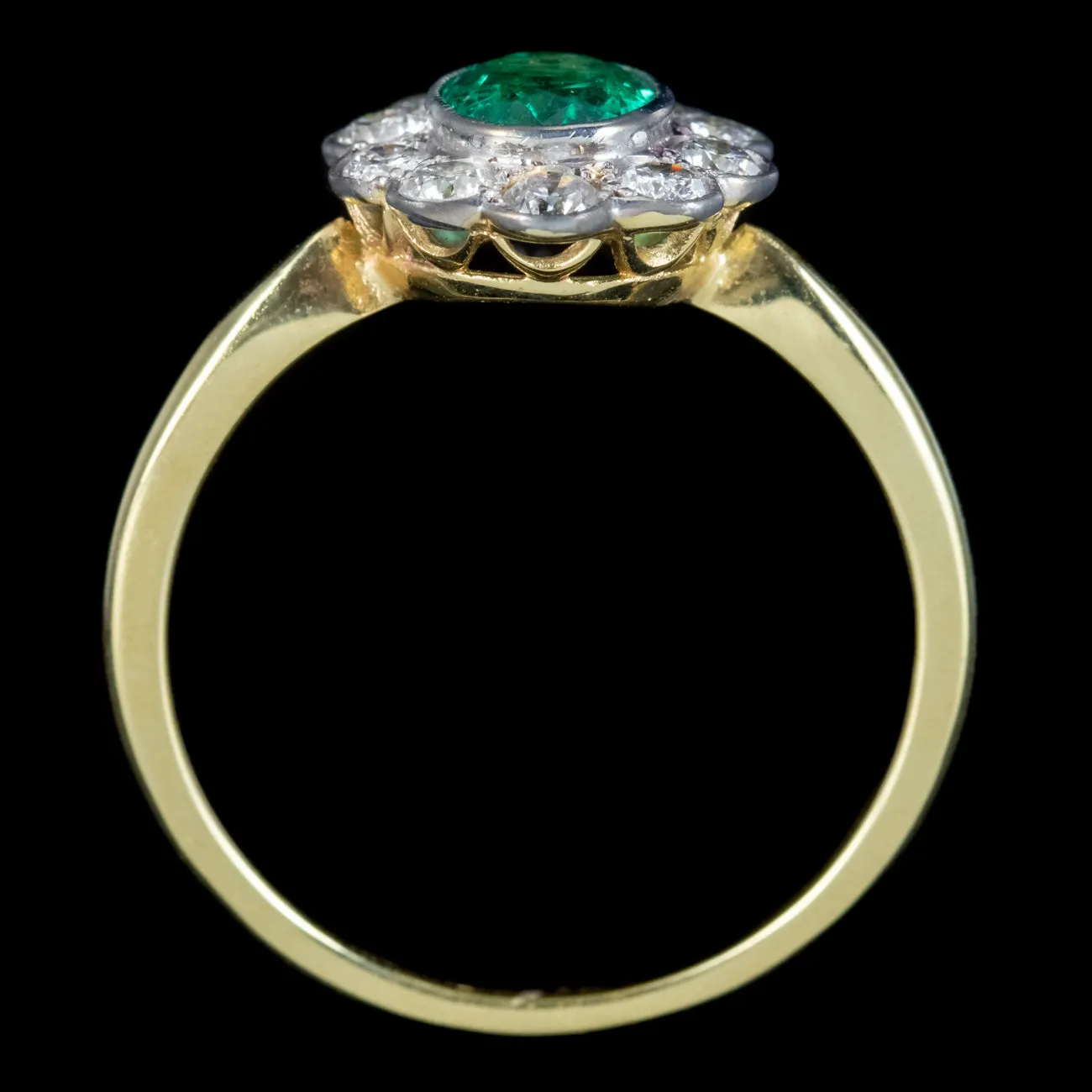 Edwardian Style Emerald Diamond Cluster Ring 0.75ct Emerald