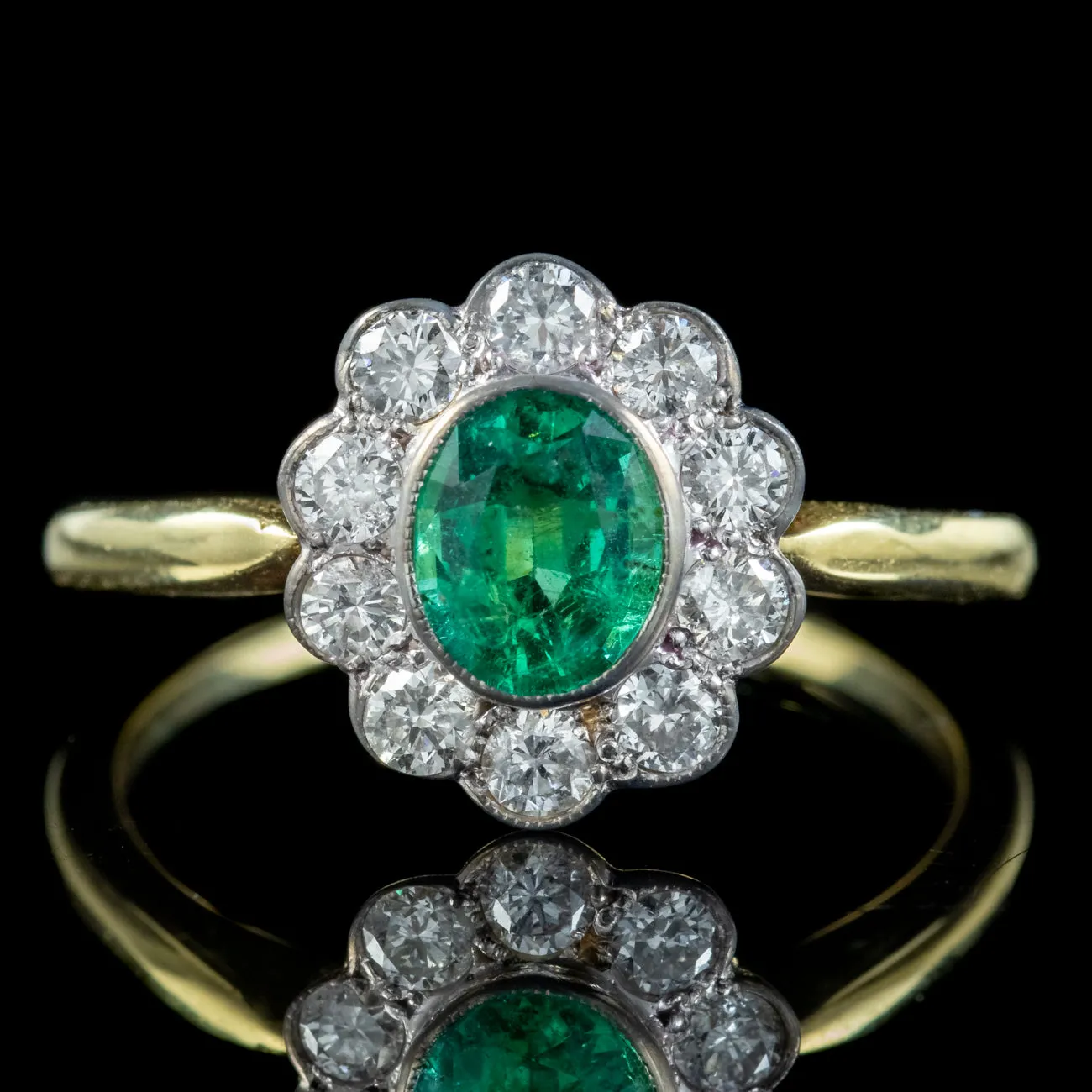 Edwardian Style Emerald Diamond Cluster Ring 0.75ct Emerald