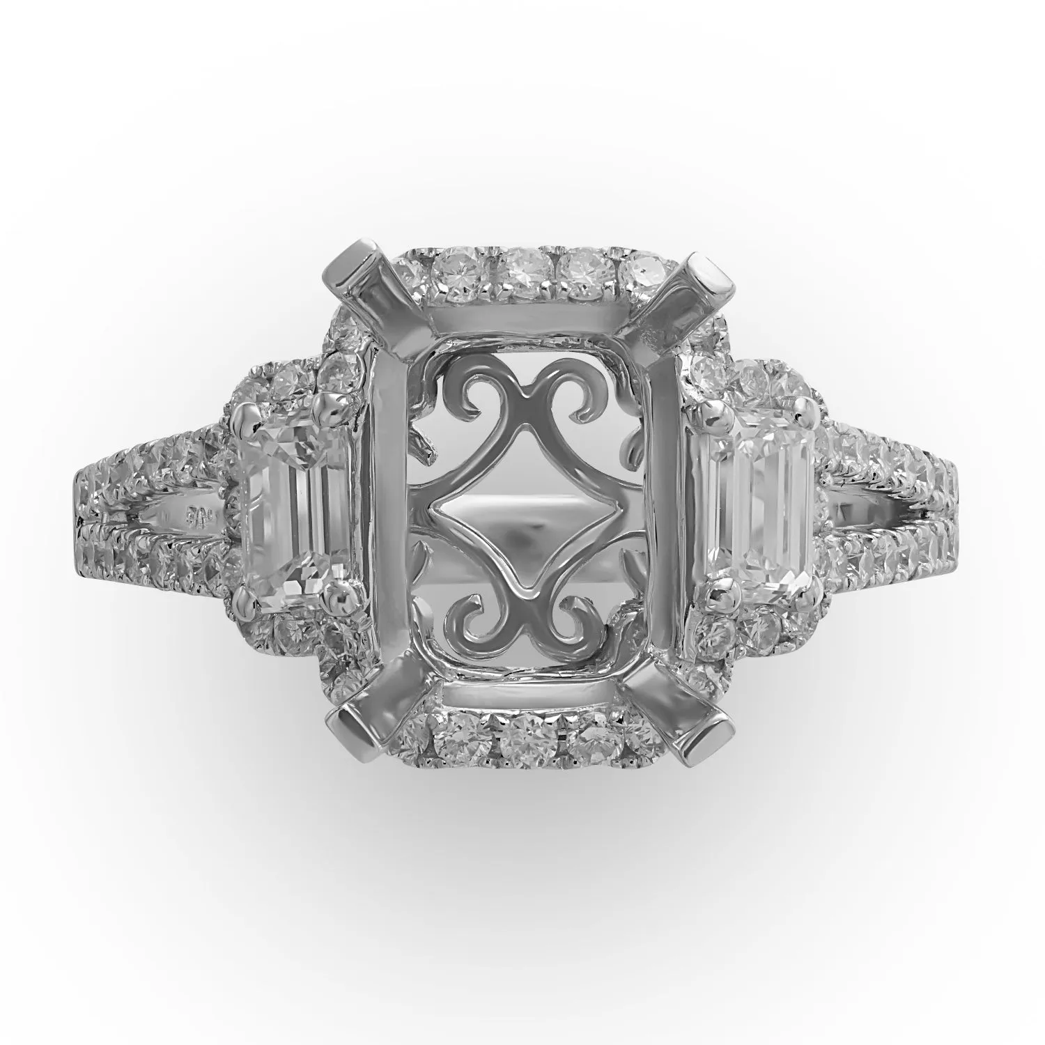 Emerald-cut Diamond Semi-mount Ring