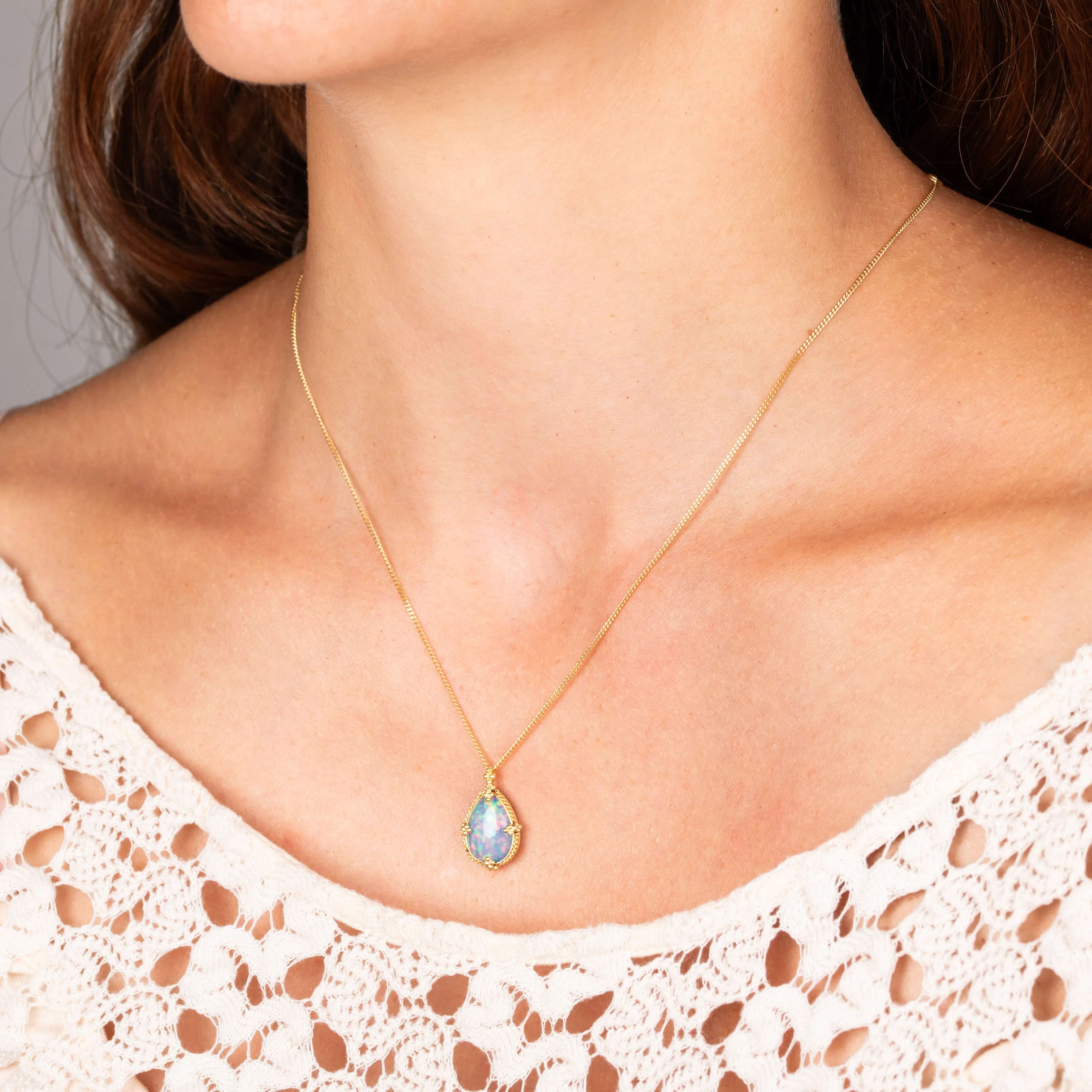 Ethiopian Opal Teardrop Necklace