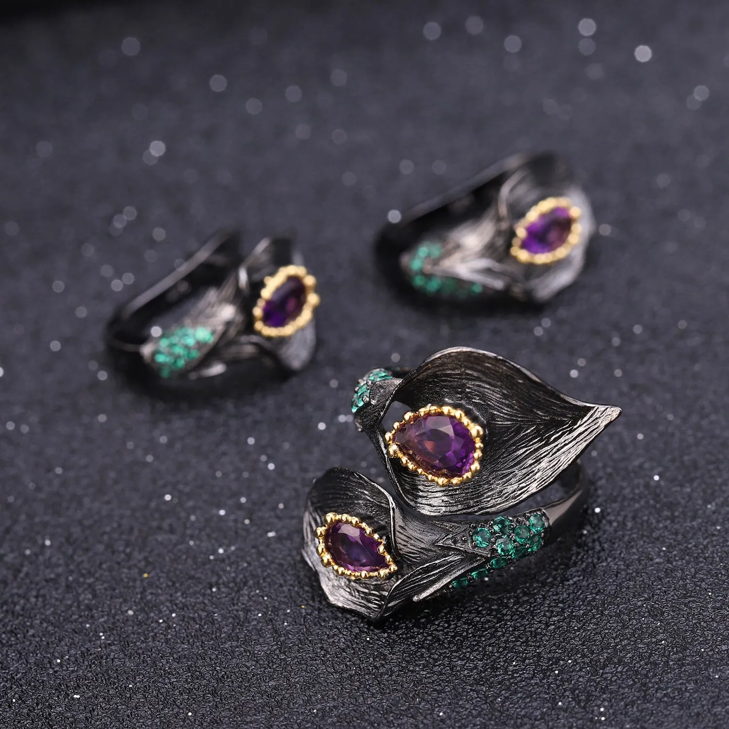 Exquisite Flower Shape, High Grade- Amethyst Suit Craft 925 Silver Plated