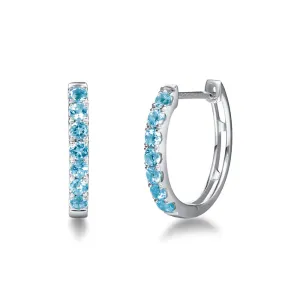 FANCIME Swiss Blue Topaz 14K White Gold Hoop Earrings