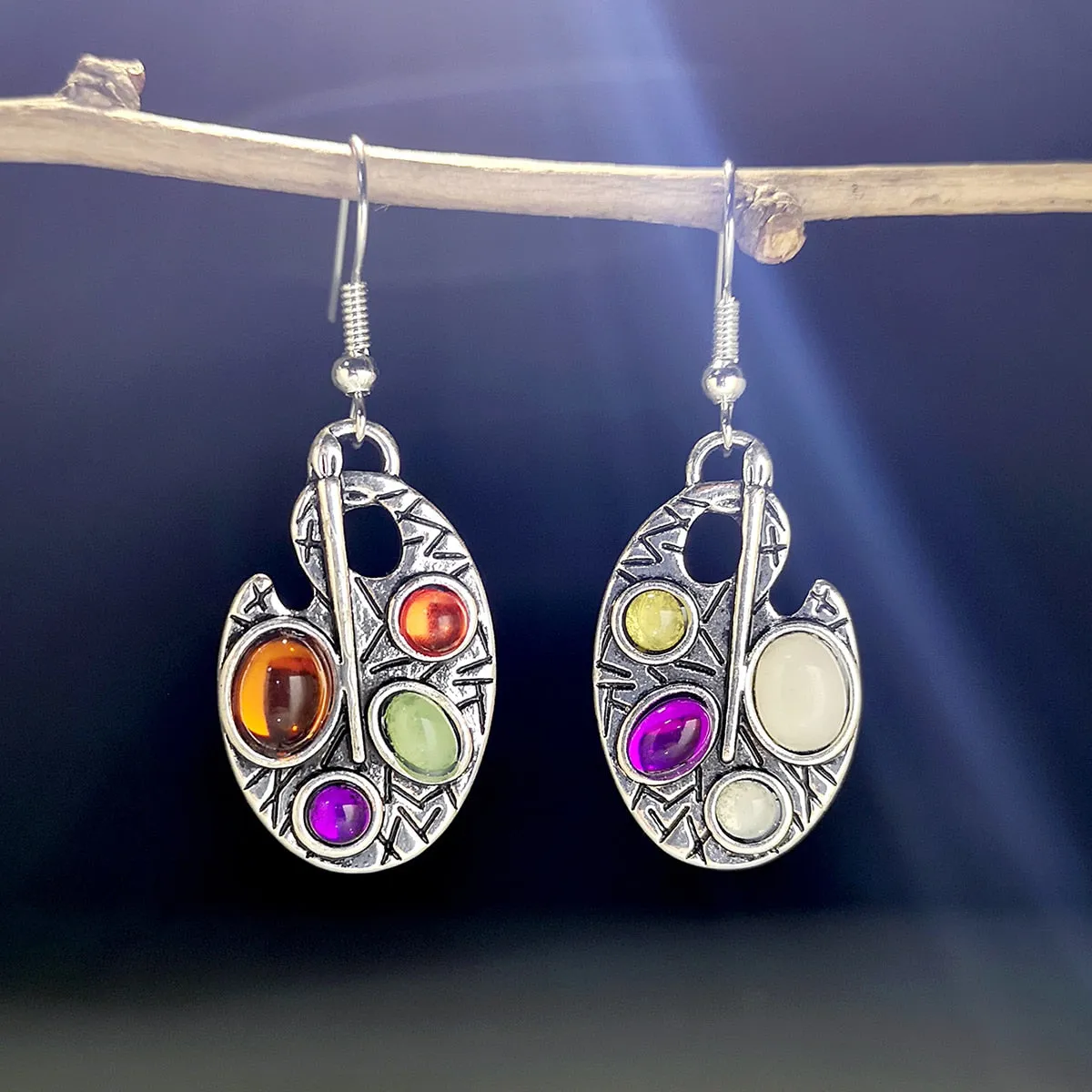 Fashion Boho Round Metal Inlaid Amethyst Earrings