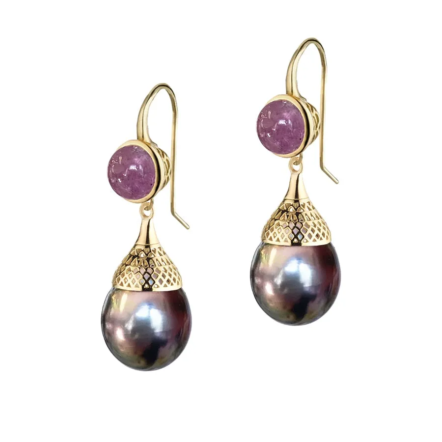 Fashion Boho Round Metal Inlaid Amethyst Earrings