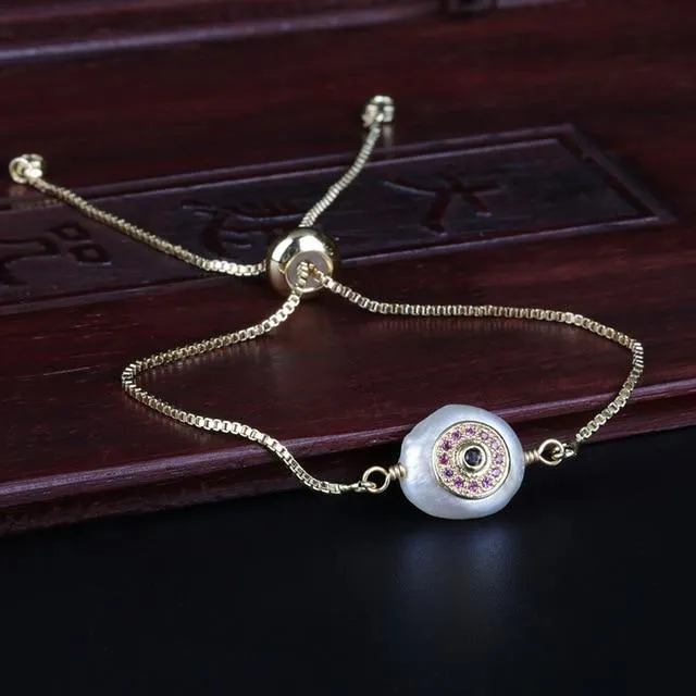 Freshwater Pearl Evil Eye Bracelet