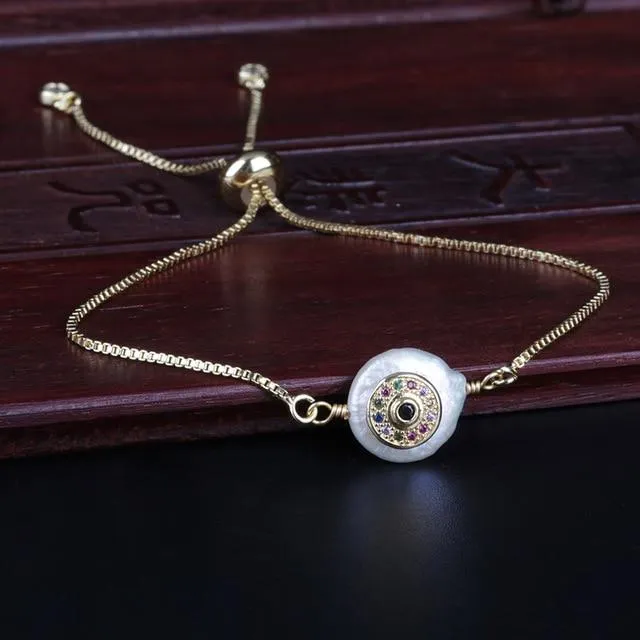 Freshwater Pearl Evil Eye Bracelet