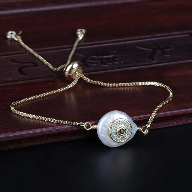 Freshwater Pearl Evil Eye Bracelet