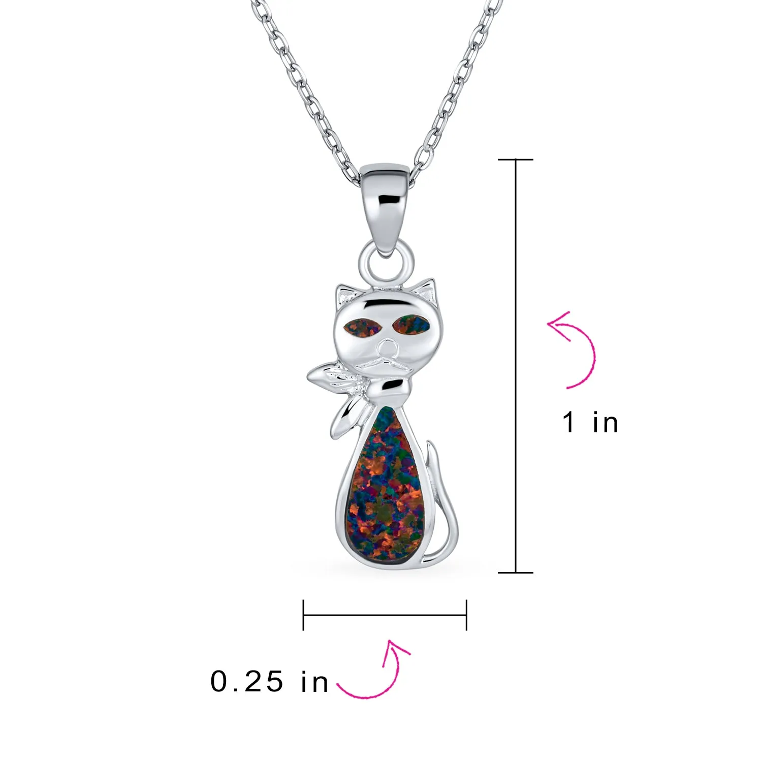 Gemstone Black Opal Cat Pendant Necklace in Sterling Silver - Cute Animal Jewelry