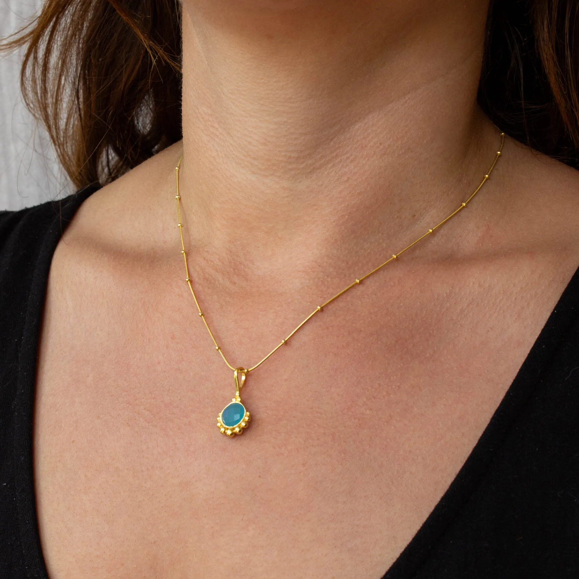 Gemstone Gold Dot Pendant Necklace