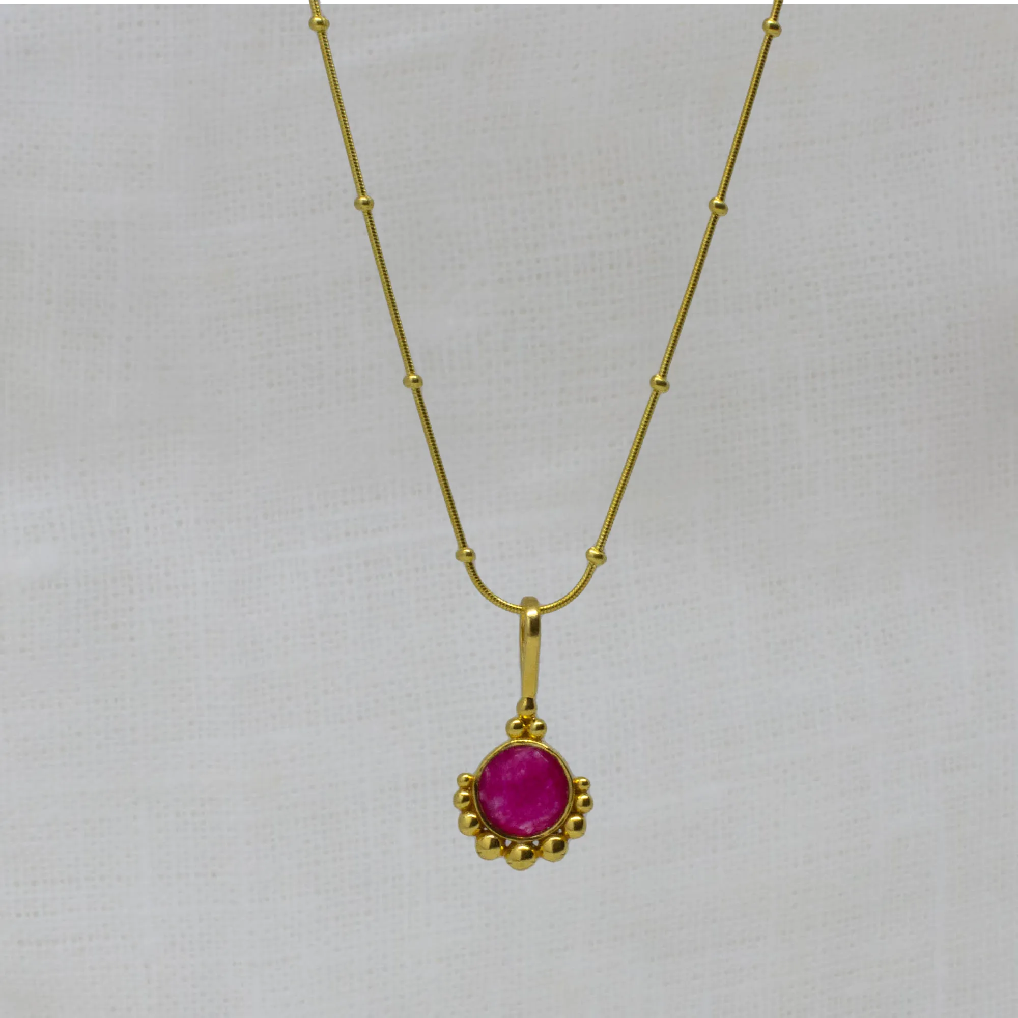 Gemstone Gold Dot Pendant Necklace