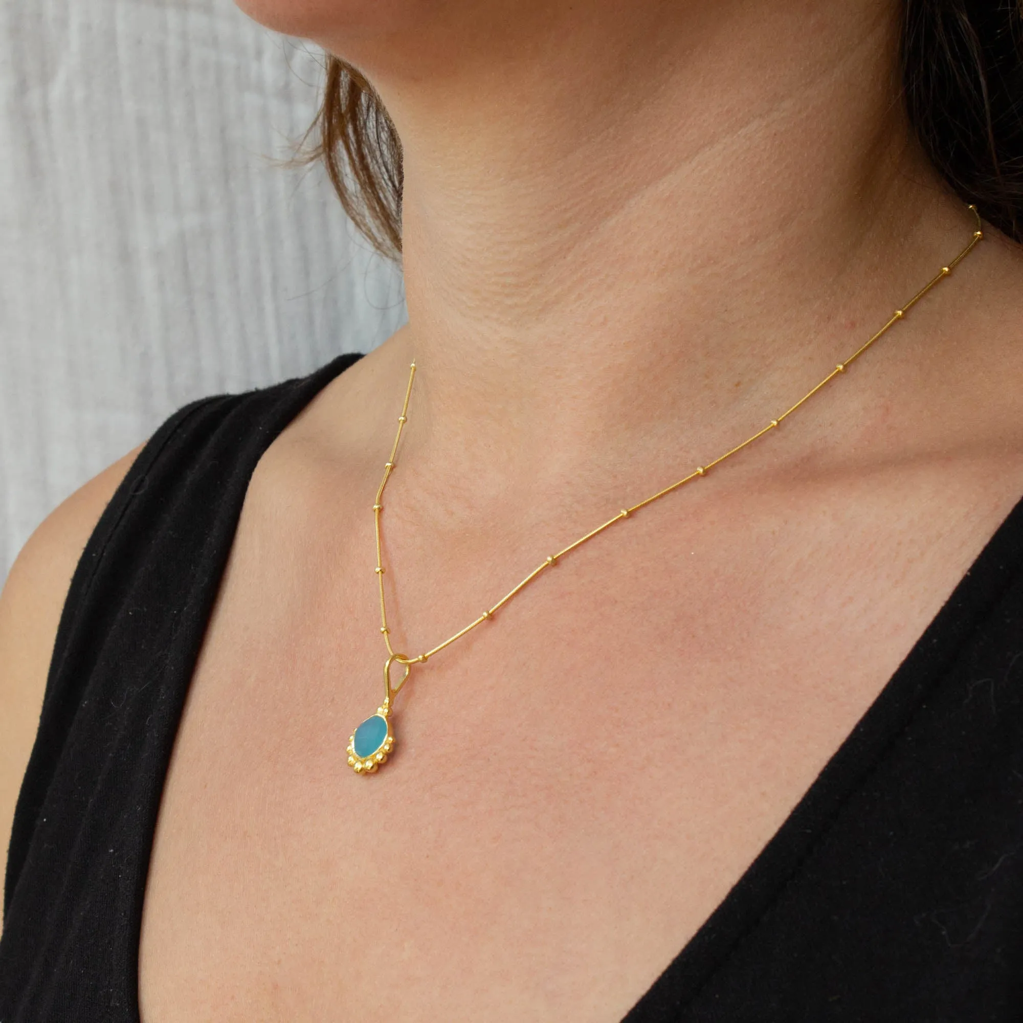 Gemstone Gold Dot Pendant Necklace